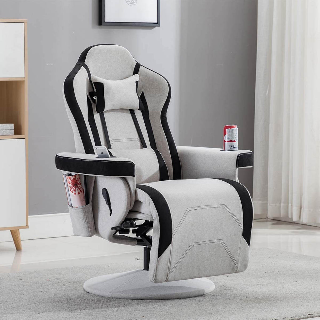 Gaming Recliner, Best Reclining Gaming Chair Racing Style with Cup Holder, Adjustable Headrest & Lumbar Support, Gray