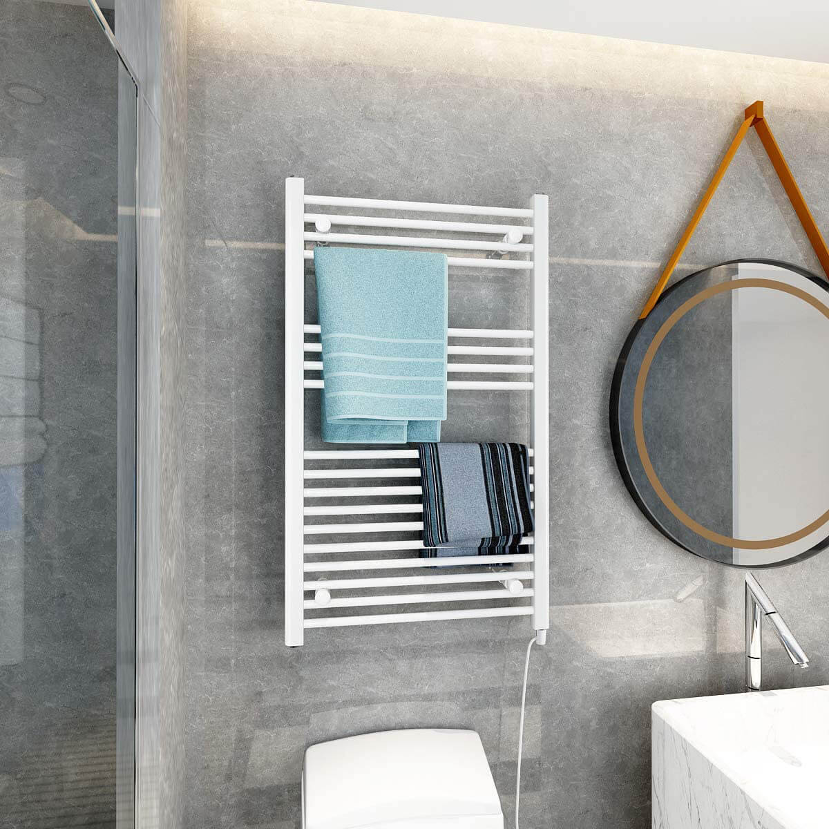 Towel Warmer Rack, Steel Heated Drying Rack Plug-in Wall Mounted Towel Warmer Rack for Bathroom (White, 18 Bar)