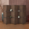 Homrest 6 Panels Room Dividers 6ft Weave Fiber Folding Privacy Screens with 2 Shelves, Double Hinged, Brown