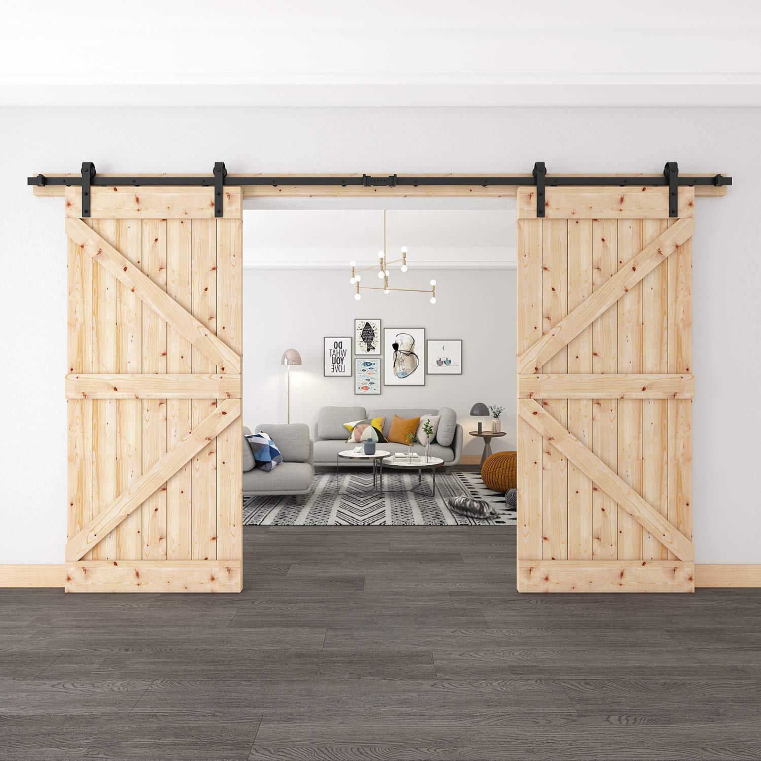 Homrest 13ft Bi-parting Sliding Barn Door Hardware Classic Steel Kit, J Shape