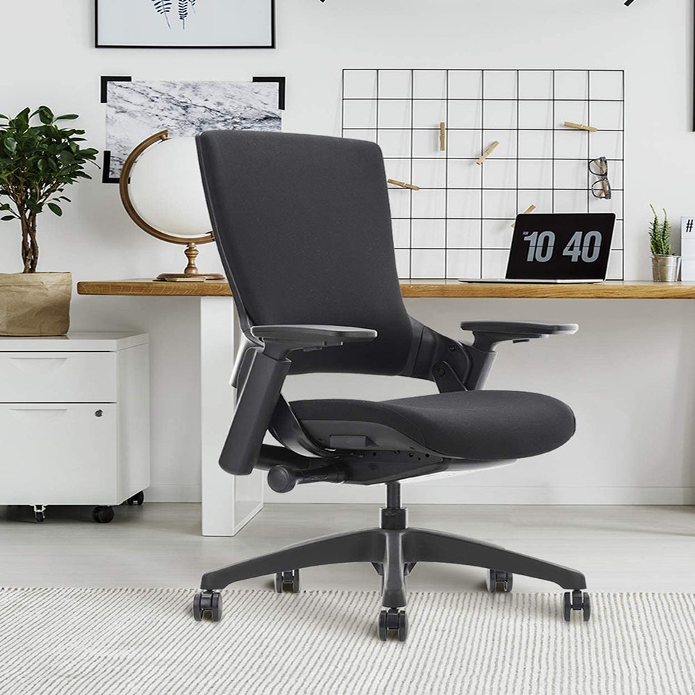 Homrest Ergonomic High Swivel Executive Chair with Adjustable Height 3D Arm Rest & Fabric Back, Black