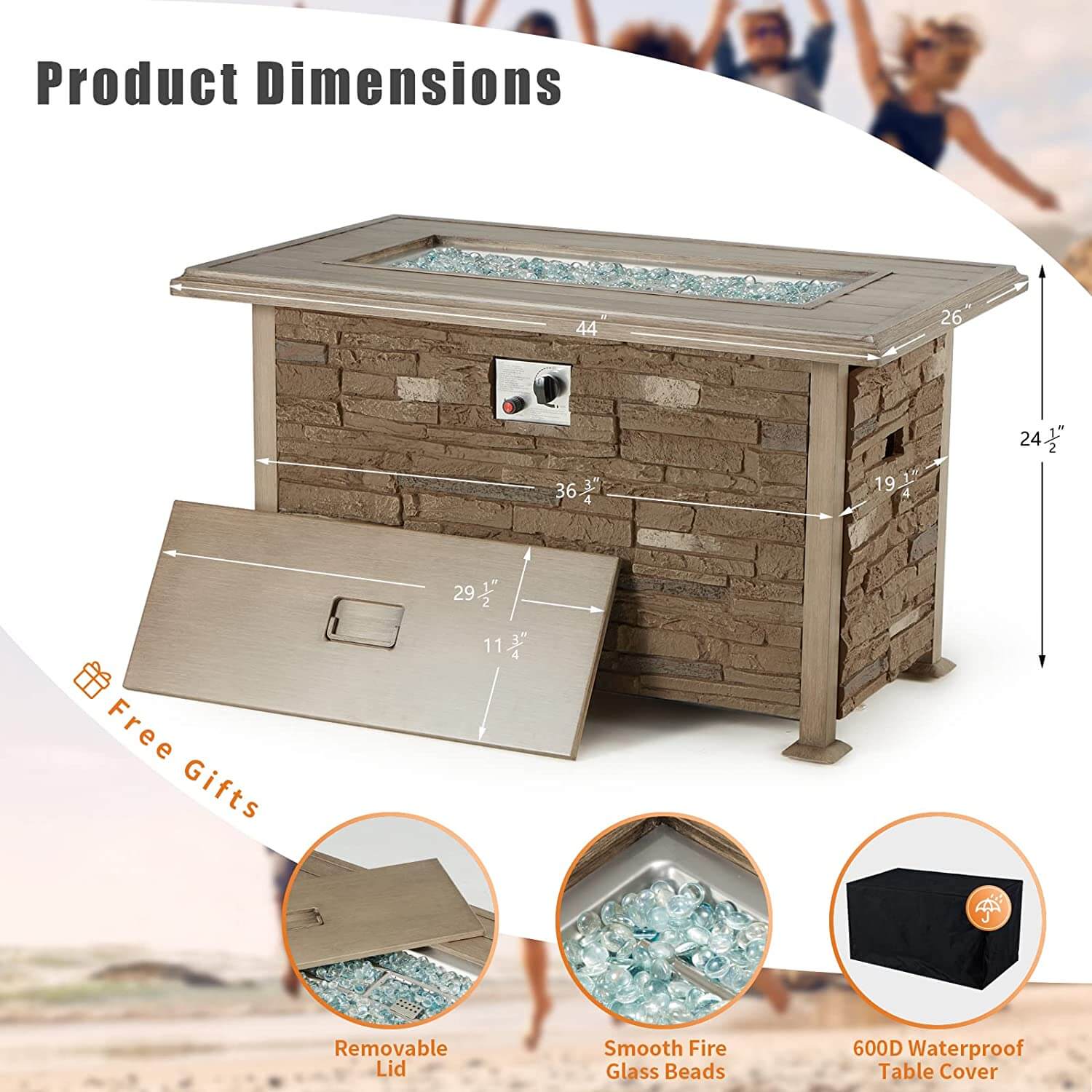 Product dimensions of Homrest fire pit table