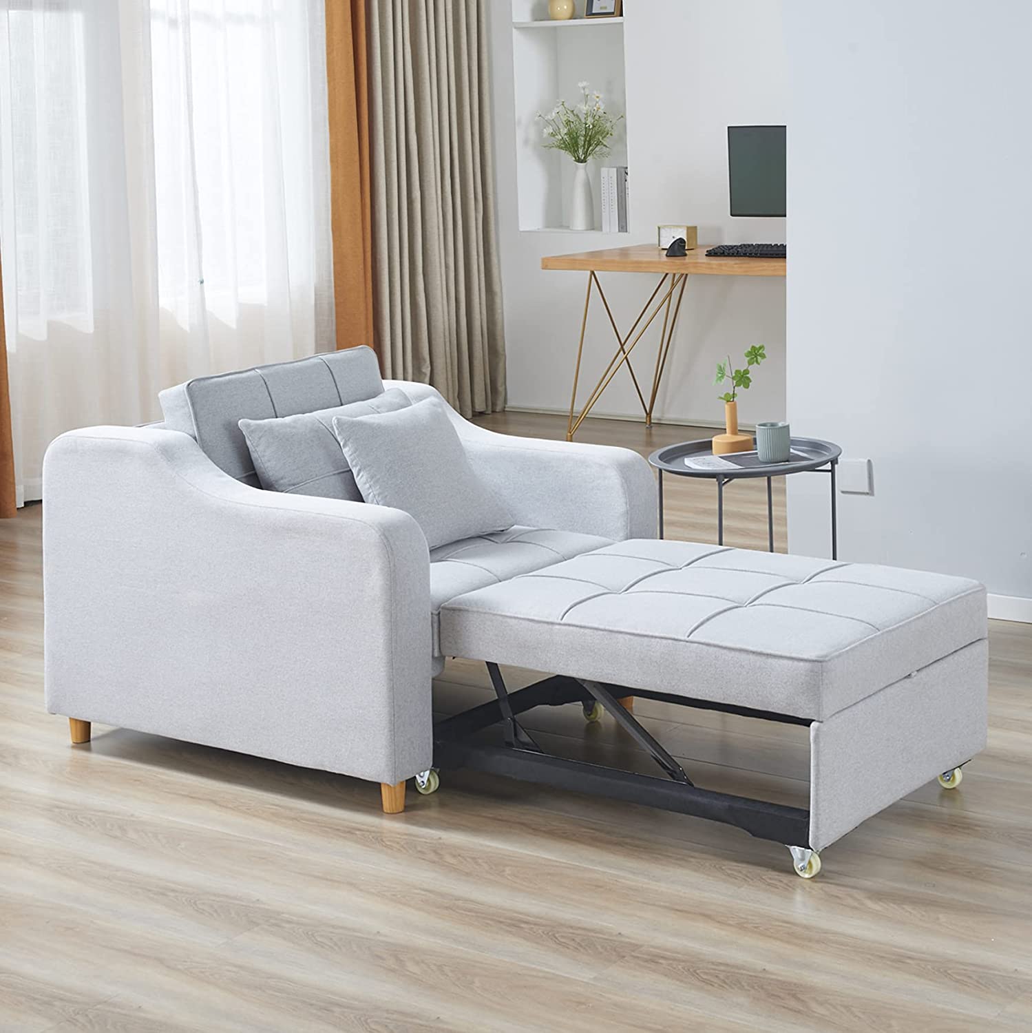Homrest Upgrade Sofa Bed 3-in-1 Convertible Chair Multi-Functional Sofa Bed Adjustable Recliner for Living Room (Light Grey)