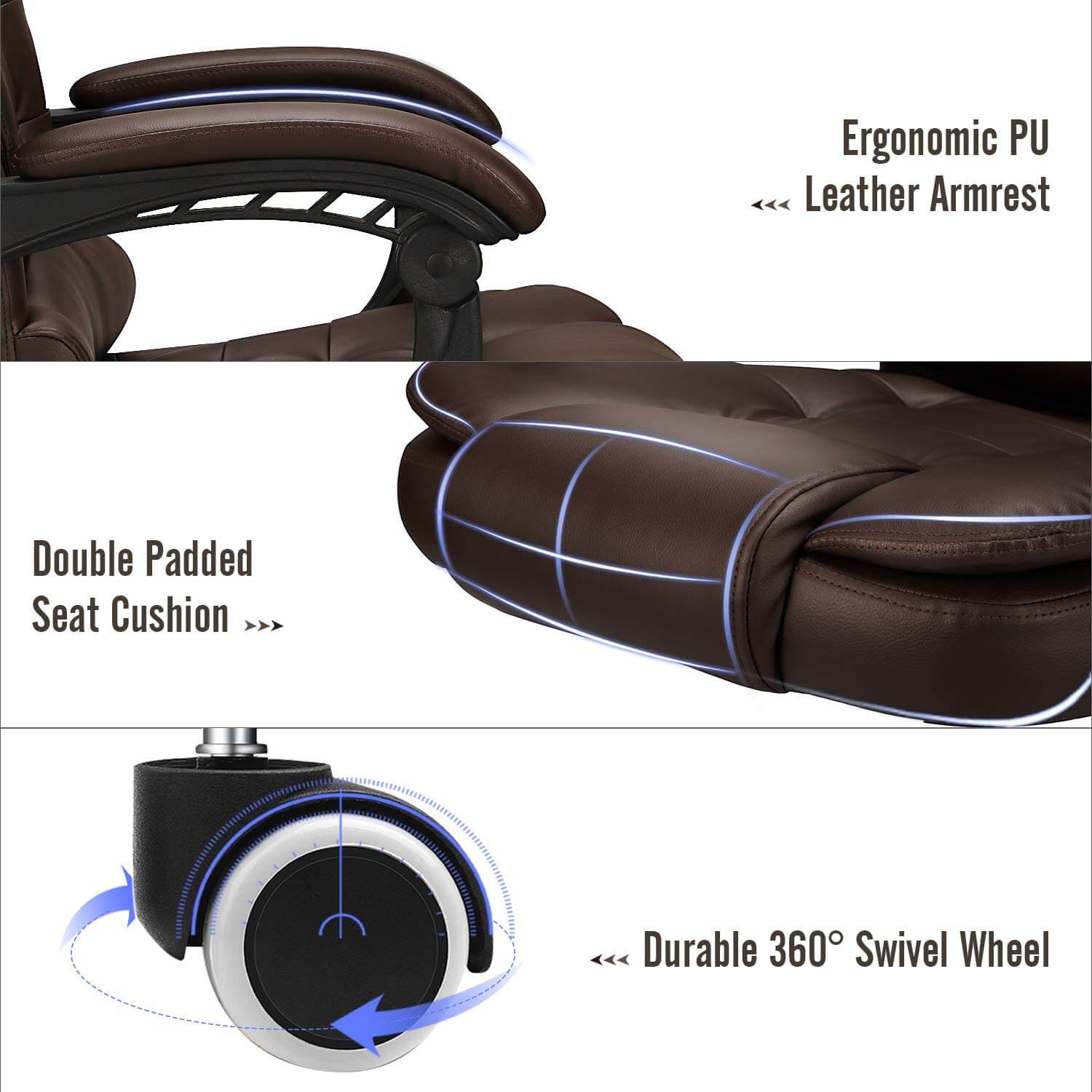 Homrest Ergonomic Office Chair, High-Back Computer Desk Chair with Heated Massage & Lumbar Support, Brown (Without Footrest)
