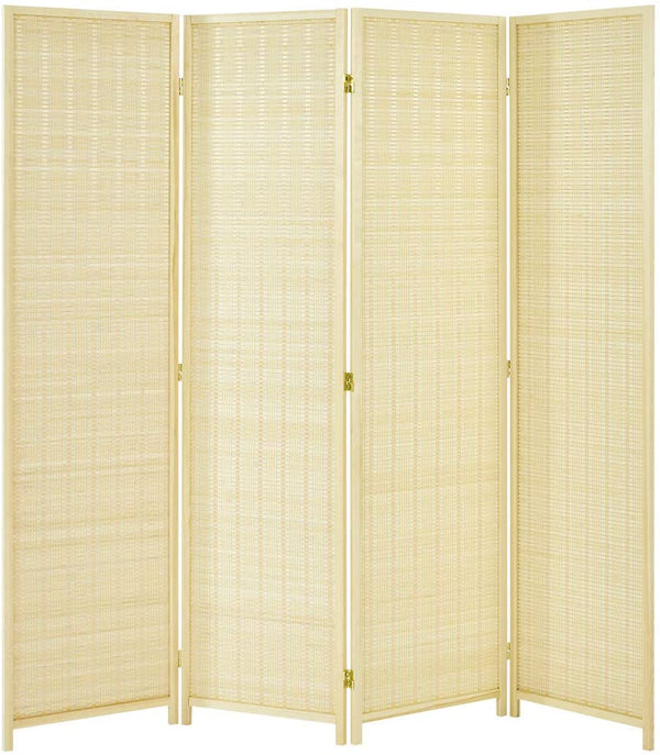 Homrest 4 Panel Bamboo Room Divider, 6 Ft Tall Folding Privacy Screen Room Divider, Freestanding Partition Wall Dividers for Office,Bedroom, Beige