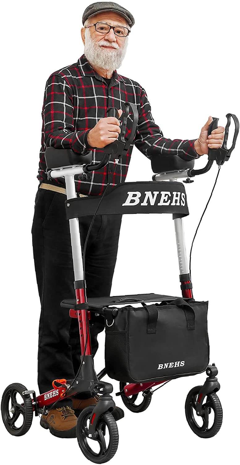 Rollator walker with seat, upright walkers, red frame | Homrest furniture