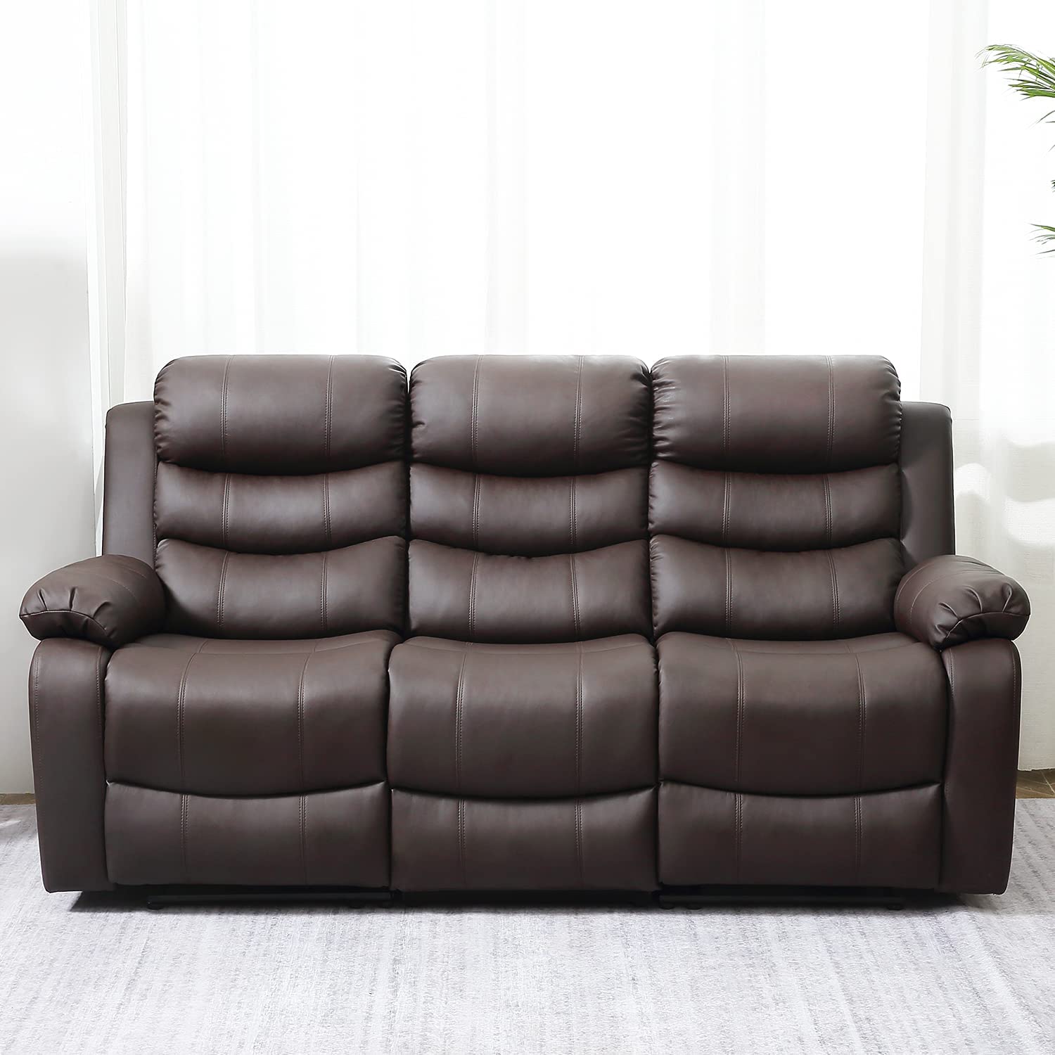 Homrest 3-Seater Recliner Chair Set Home Theater Seating Reclining Sofa Couch for Living Room, Brown