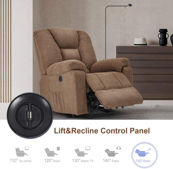 Microfiber Power Lift Electric Recliner Chair with Heated Vibration Massage Sofa Fabric Living Room Chair with 2 Side Pockets, USB Charge Port & Remote Control, Brown