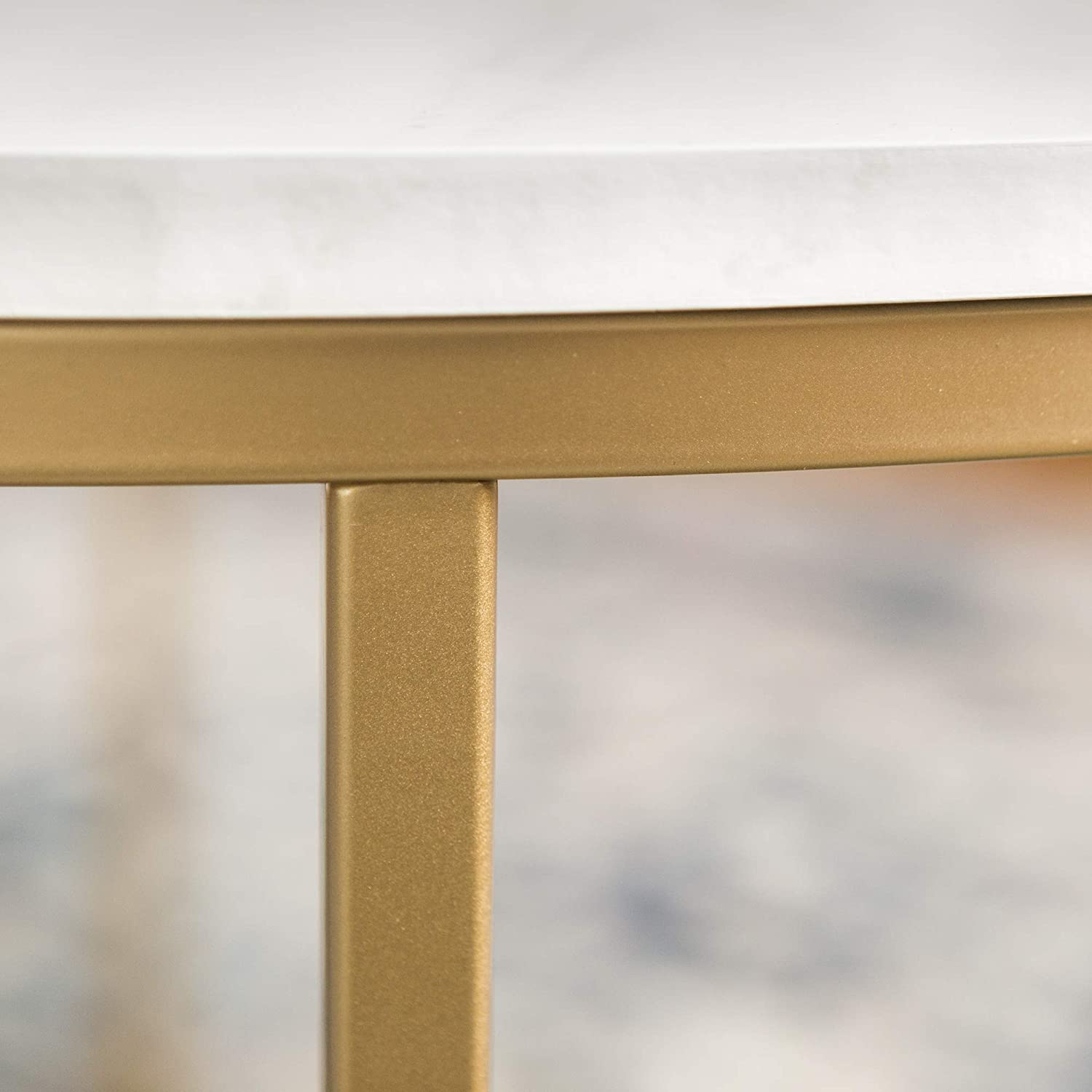 Modern Round Coffee Accent Table Living Room, Marble/Gold