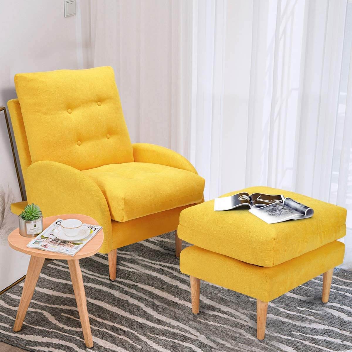 Sofa Chair with Ottoman Fabric Lounge Recliner Adjustable Backrest