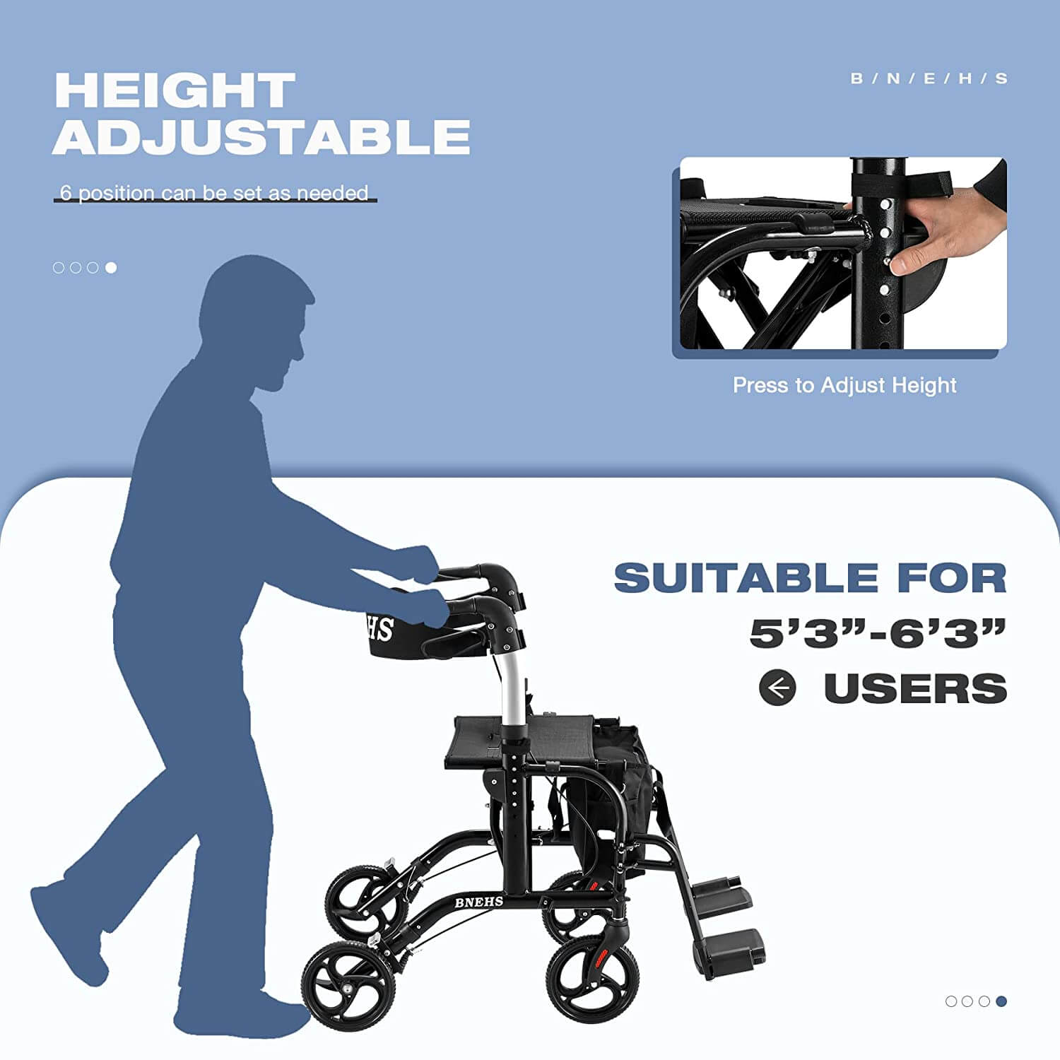 Convenient foldable rolling walkers, black | Homrest furniture