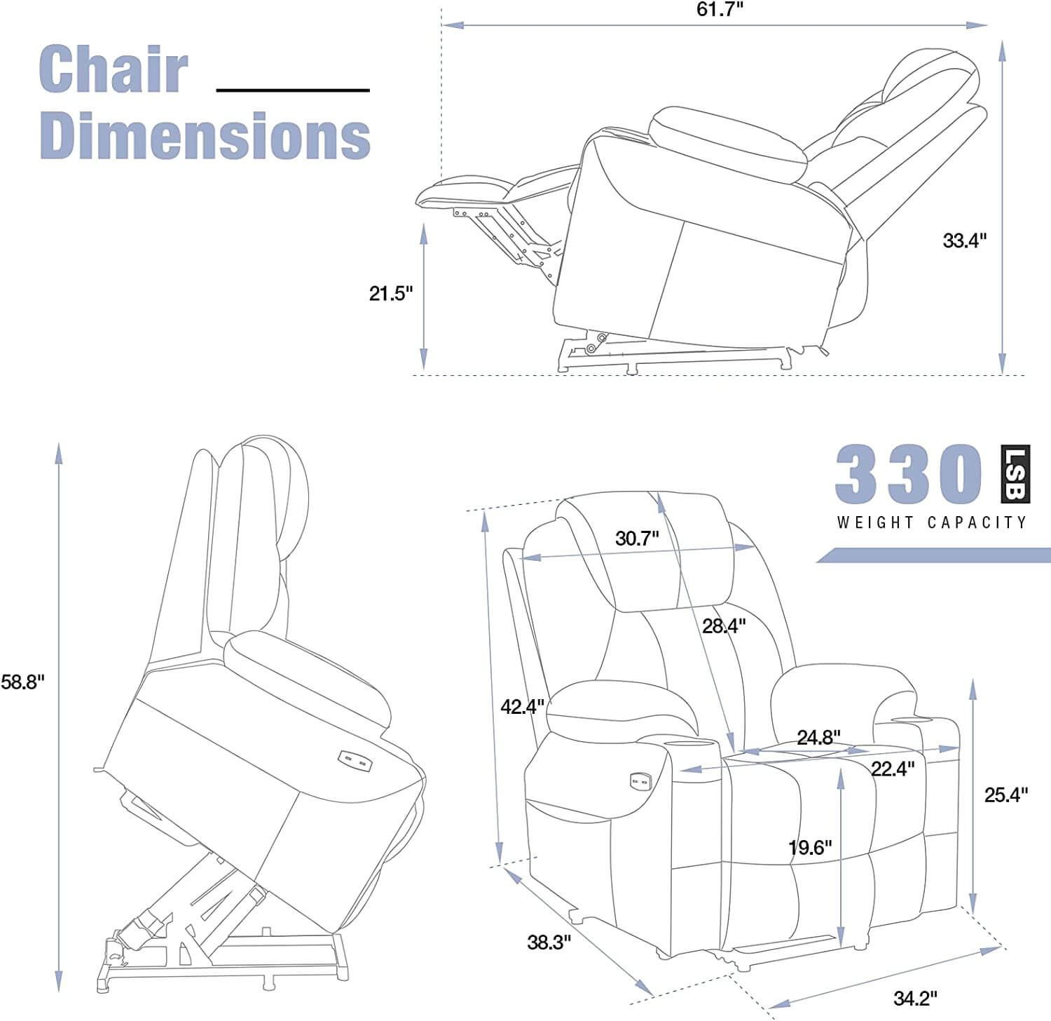 Homrest Electric Power Recliner Lift Chair Faux Leather Electric Recliner for Elderly, Heated Vibration Massage Sofa with Side Pockets, USB Charge Port & Remote Control(Black)