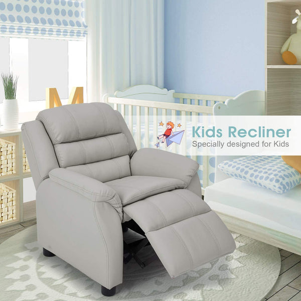 Kids Recliner Chair, Children Recliner PU Leather Armchair for Toddler Boys Girls, Lightweight Sofa Chair, 4+ Age Group, Gray