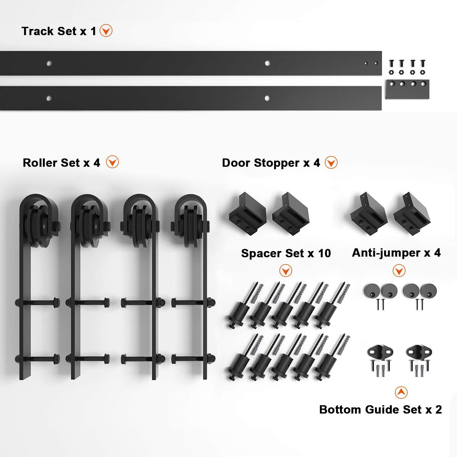 Homrest 13ft Bi-parting Sliding Barn Door Hardware Classic Steel Kit, J Shape