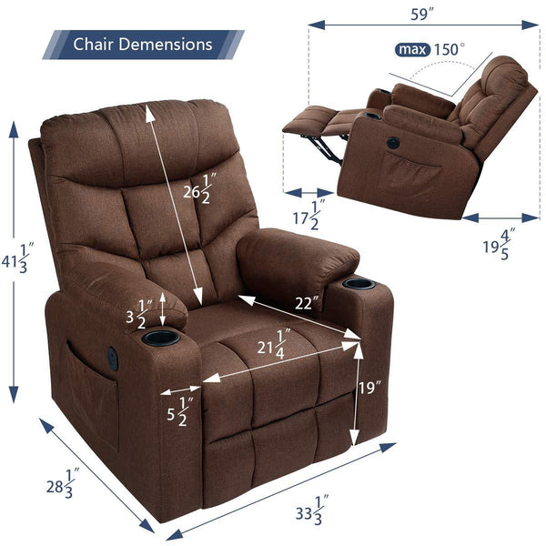 Power Lift Chair Electric Recliner for Elderly Heated Vibration Fabric Sofa Motorized Living Room Chair with Side Pocket and Cup Holders