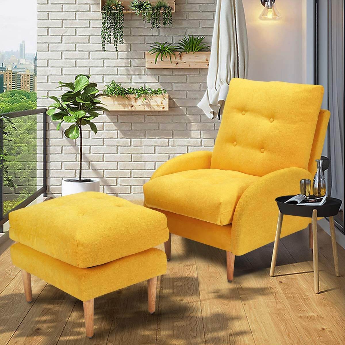 Sofa Chair with Ottoman Fabric Lounge Recliner Adjustable Backrest