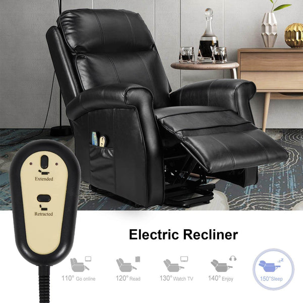 Homrest Electric Power Lift Recliner Chair, Faux Leather Electric Recliner for Elderly with Heated Vibration Massage(Black)