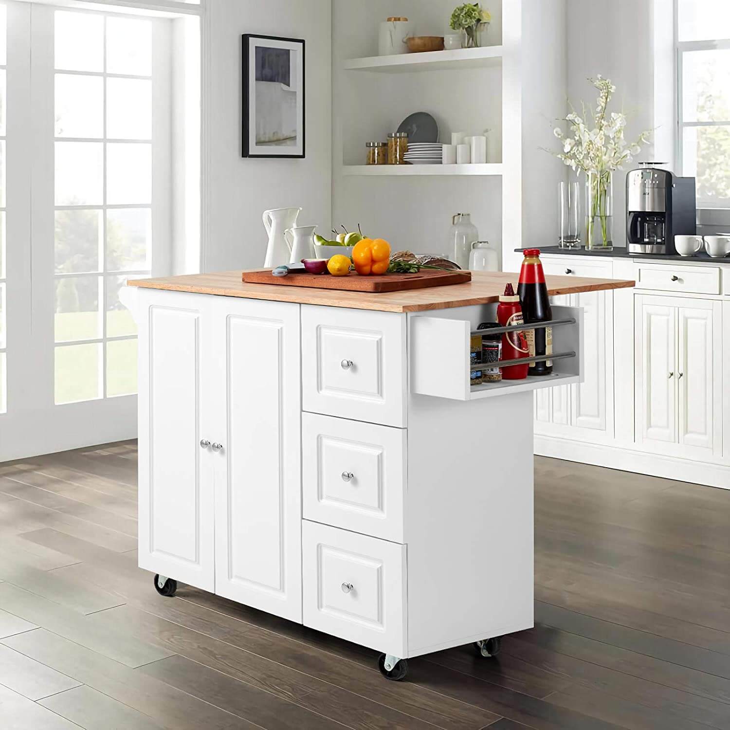 Rolling Kitchen Island Cart with Wheels, Drawers & Cabinets