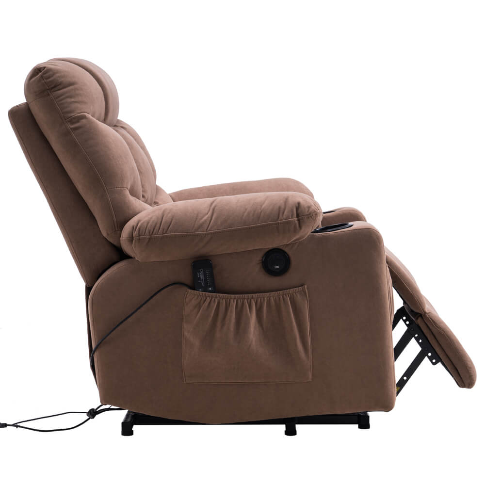 Homrest Dual Motor Lift Chair Recliners for Elderly, Fabric Electric Power Lift Recliner Chair Sofa with Side Pocket & Remote Control, Brown