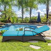 Outdoor Lounge Chaise Chairs Black Rattan Lounger with Blue Cushion & Armchairs