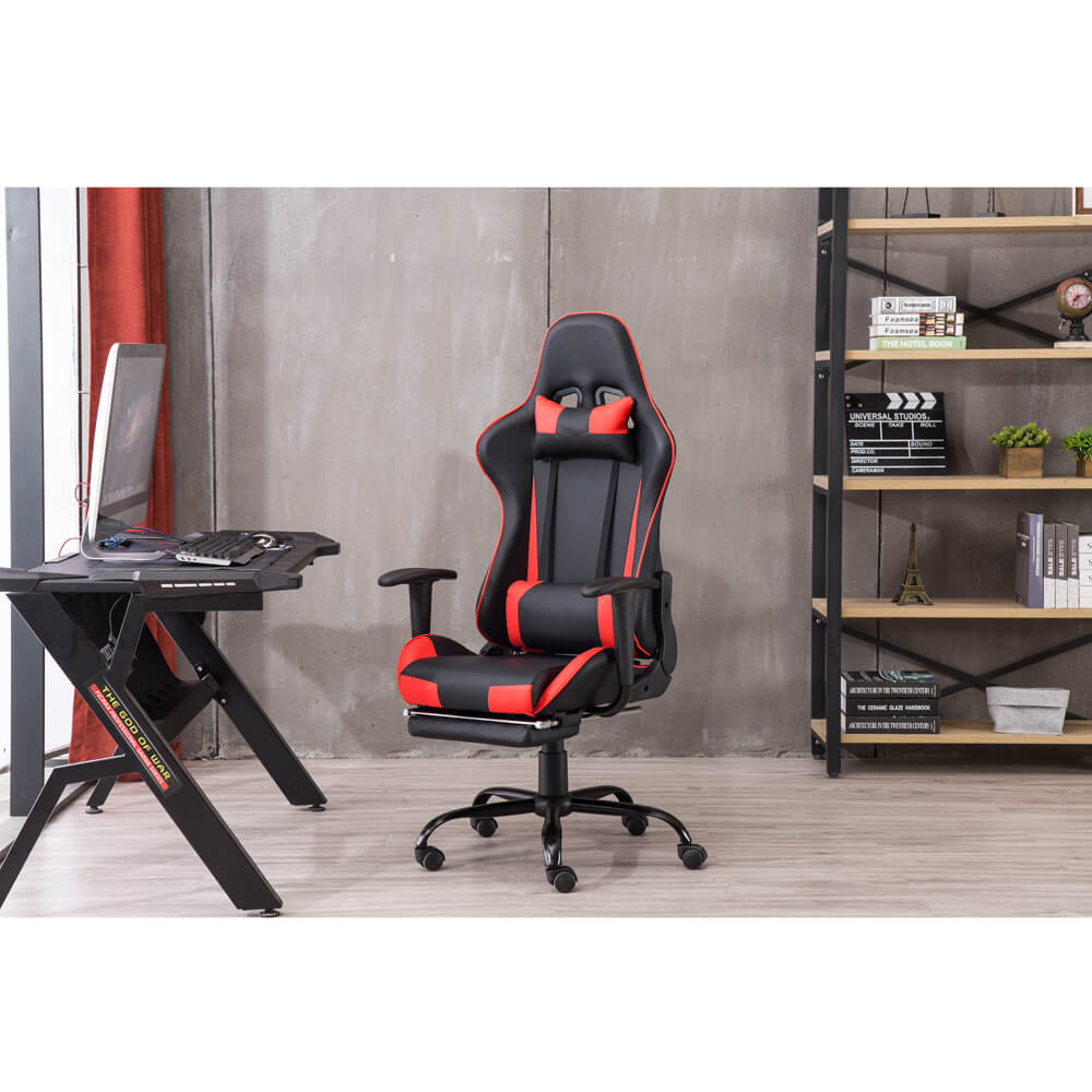 Homrest Racing Gaming Chair Faux Leather Chair Swivel Office Chair, Red