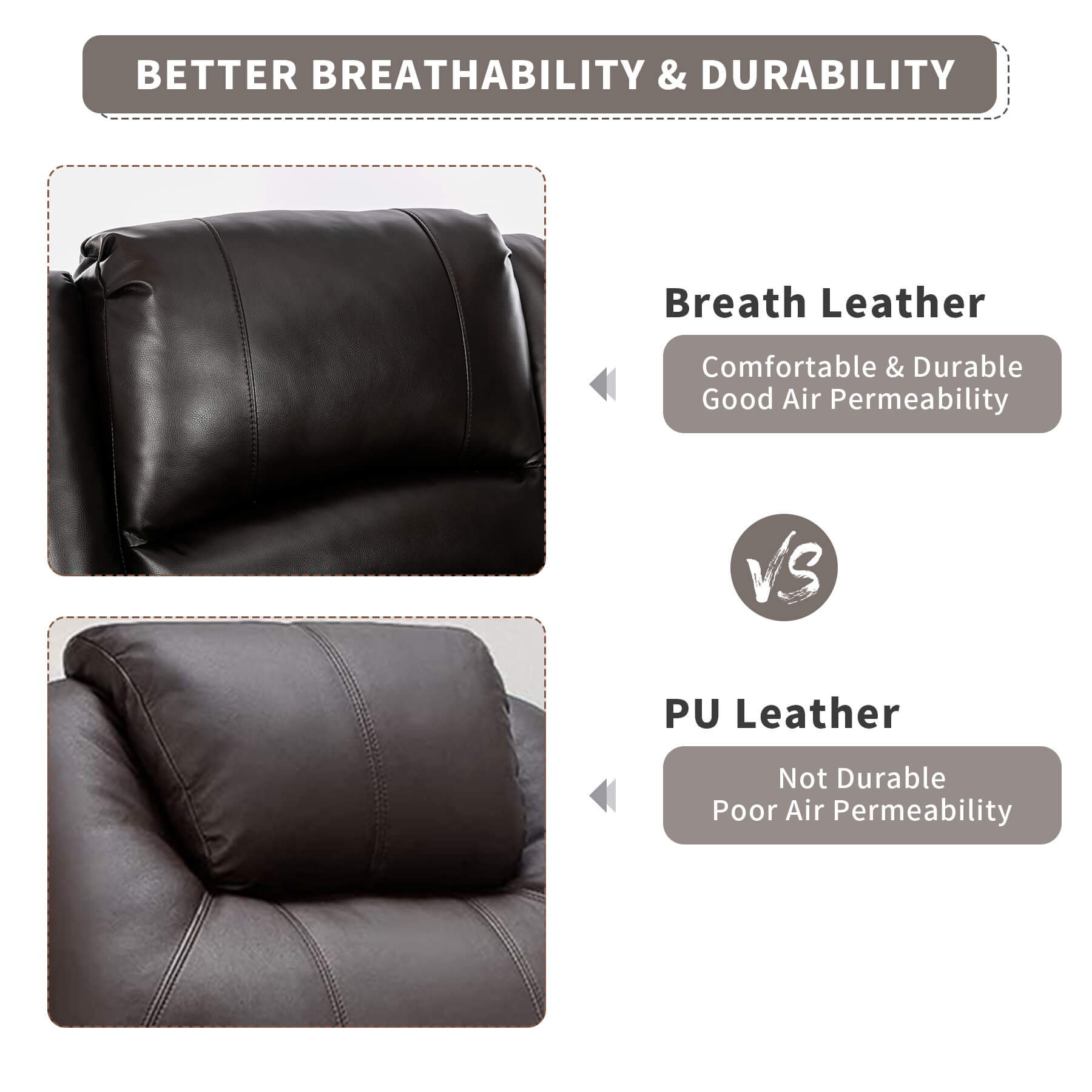 Homrest Massage Recliner Chair Breathable Faux Leather Ergonomic Lounge Chair for Living Room, Dark Brown