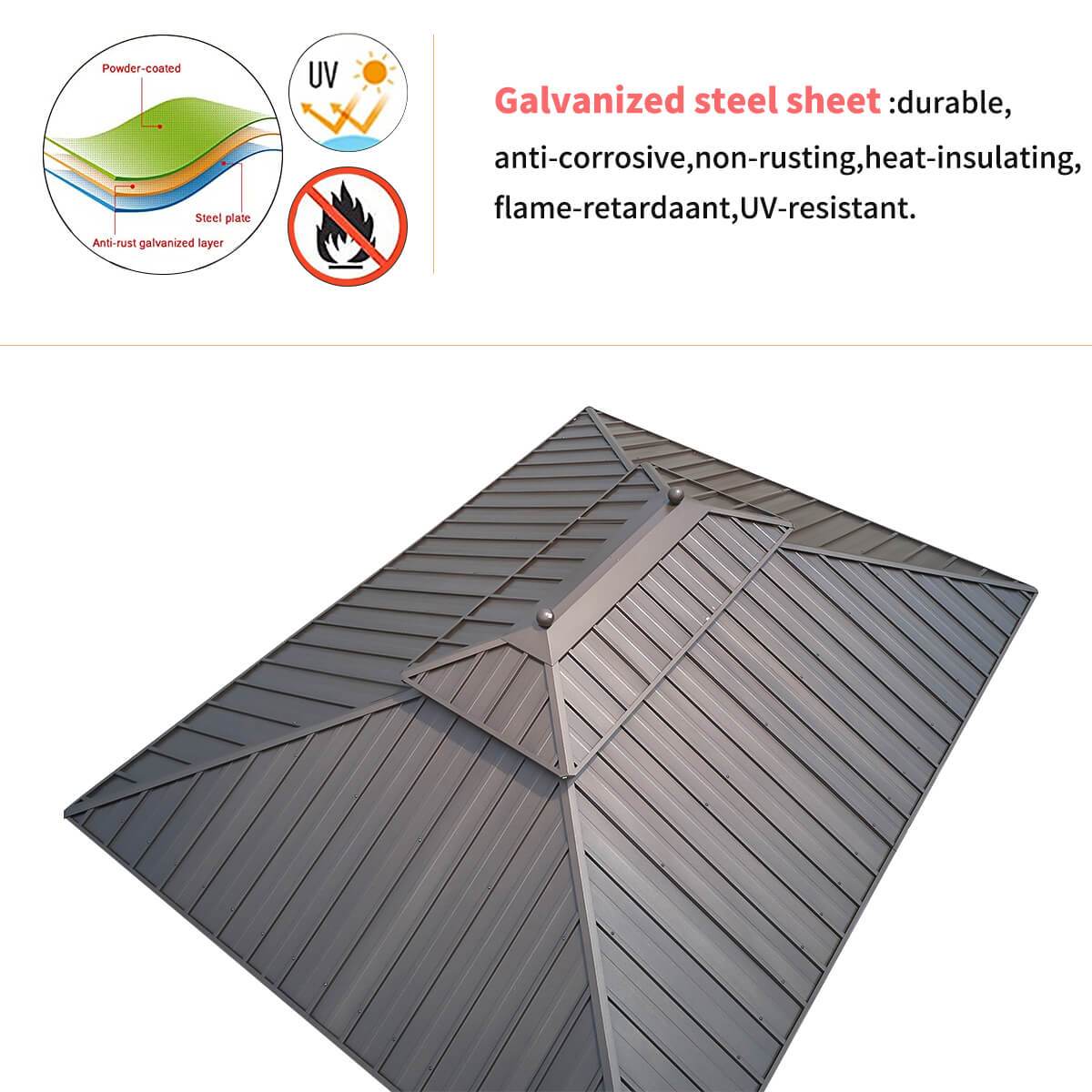  Homrest 0'x13' Hardtop Gazebo Galvanized Steel Gazebos with Netting & Curtain