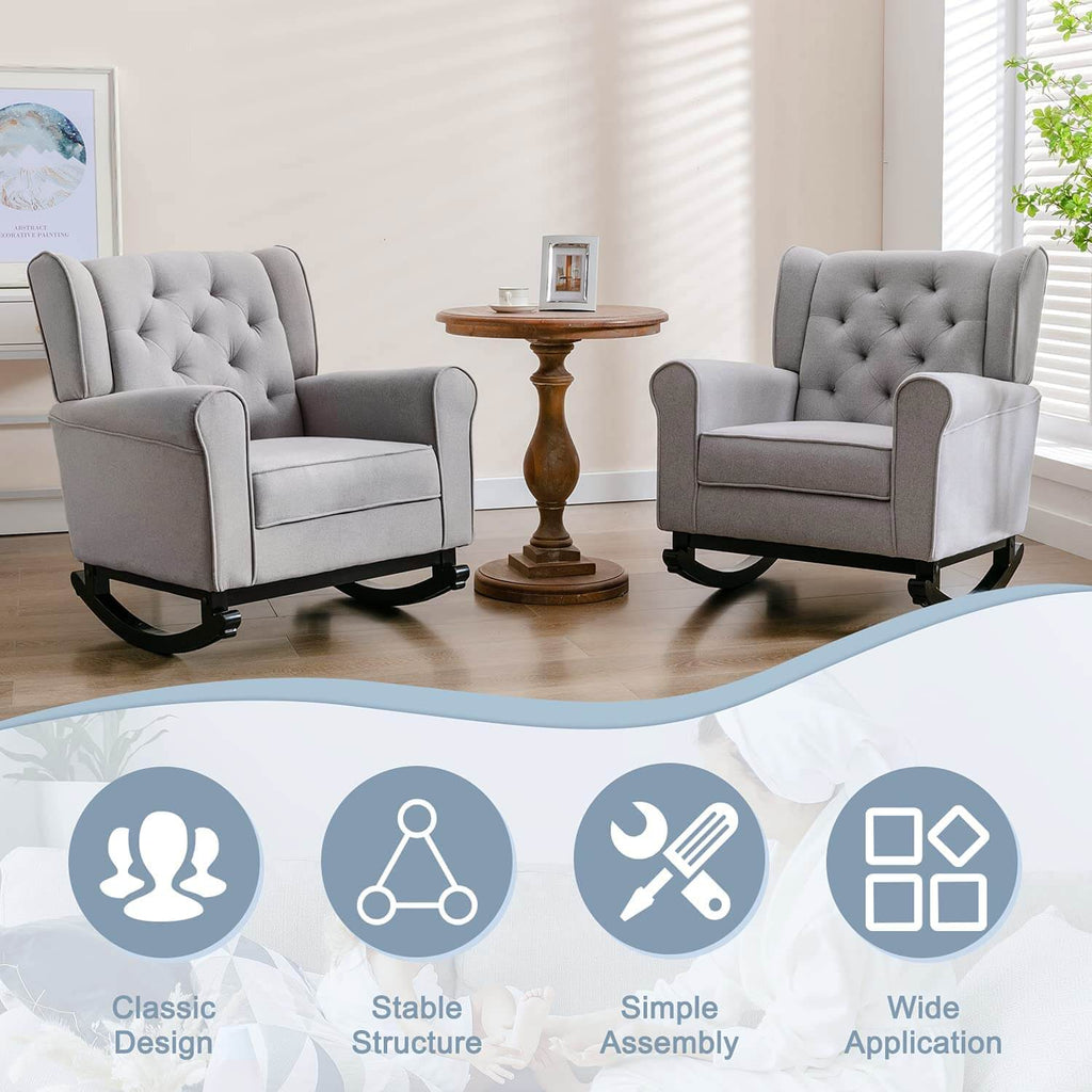 Mid Century Rocking Chair, Tufted Upholstered Glide, Gray