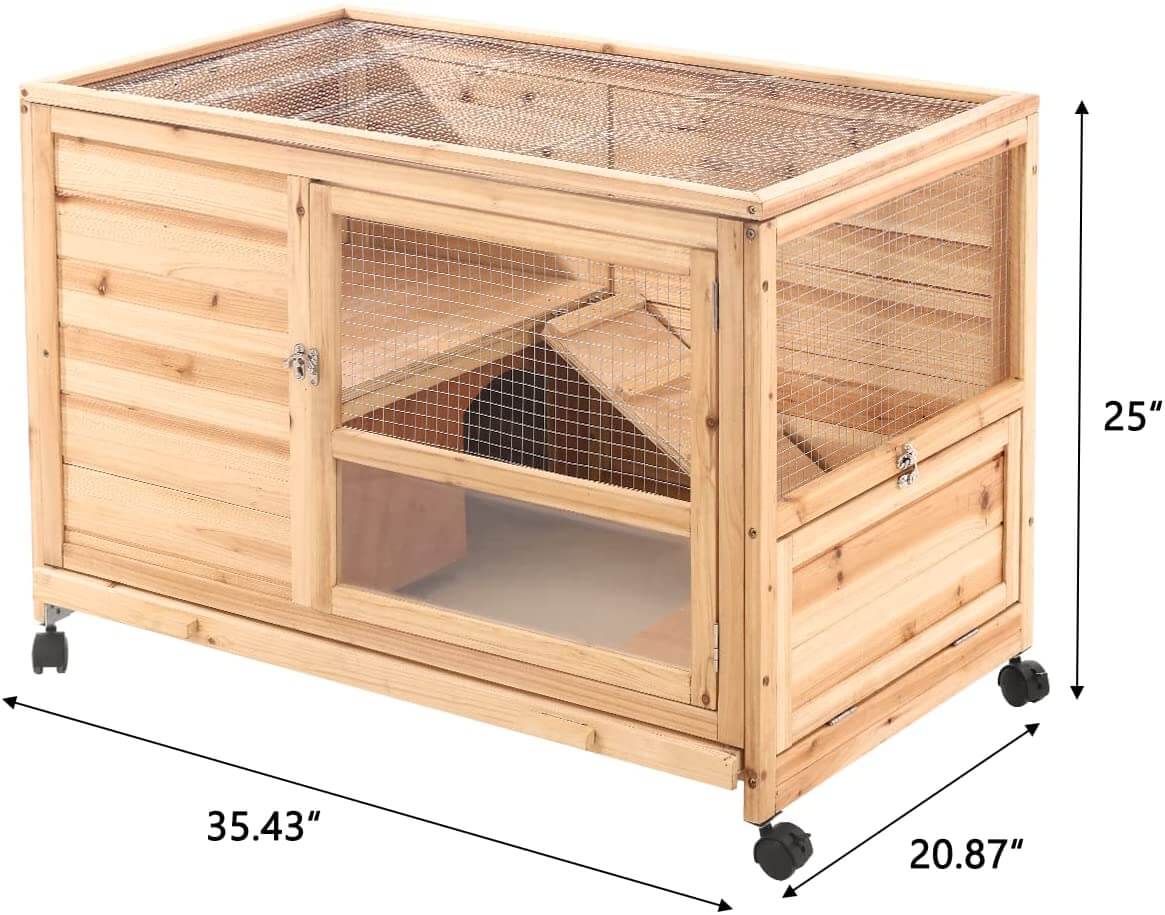 Homrest 36" Indoor and Outdoor Wooden Rabbit Hutch, Cage, w/Removable Tray, Safety Lock, Galvanized Mesh Wires, Access Ramps