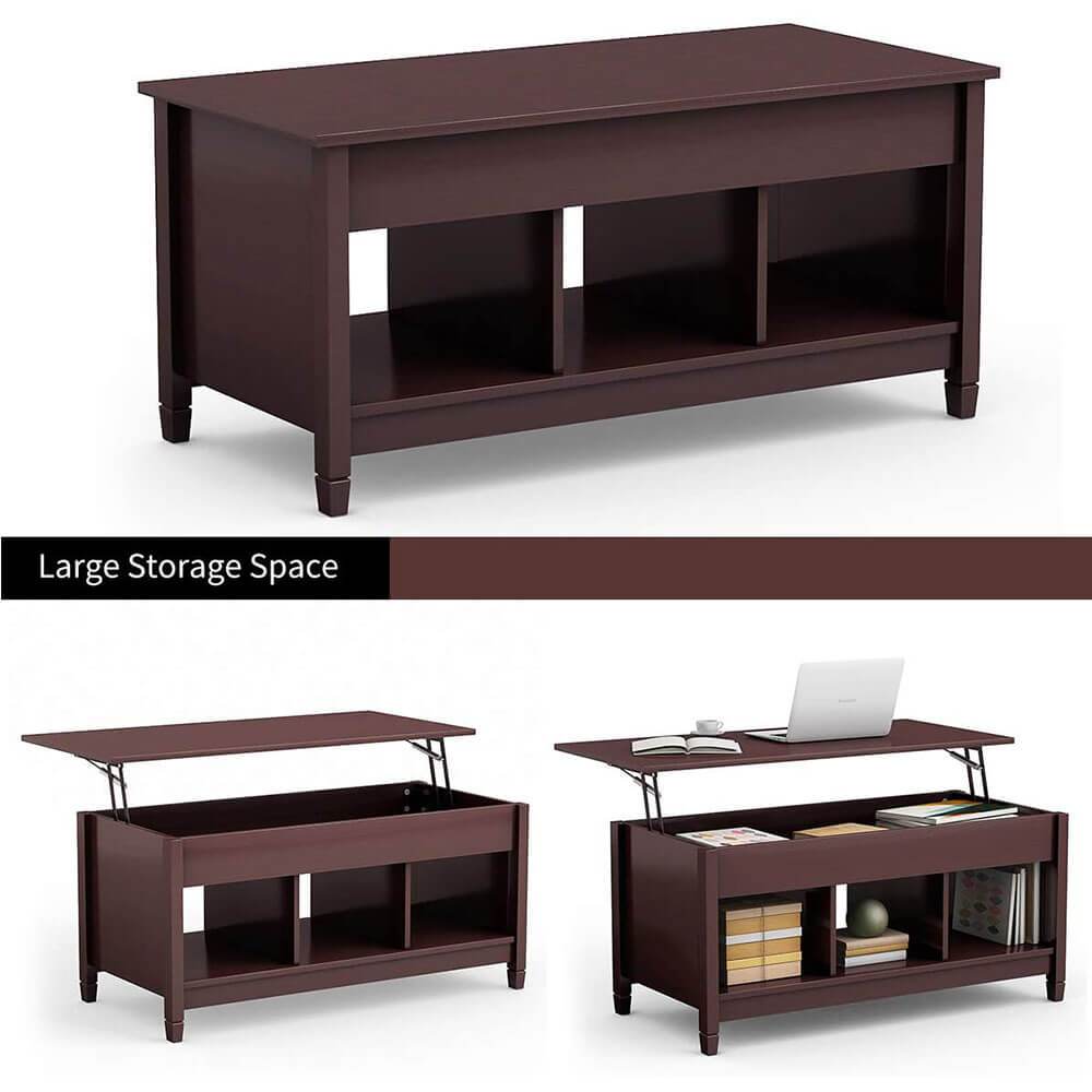 Homrest Coffee Table Lift Tabletop Wood Home Living Room Modern Lift Top Storage Brown
