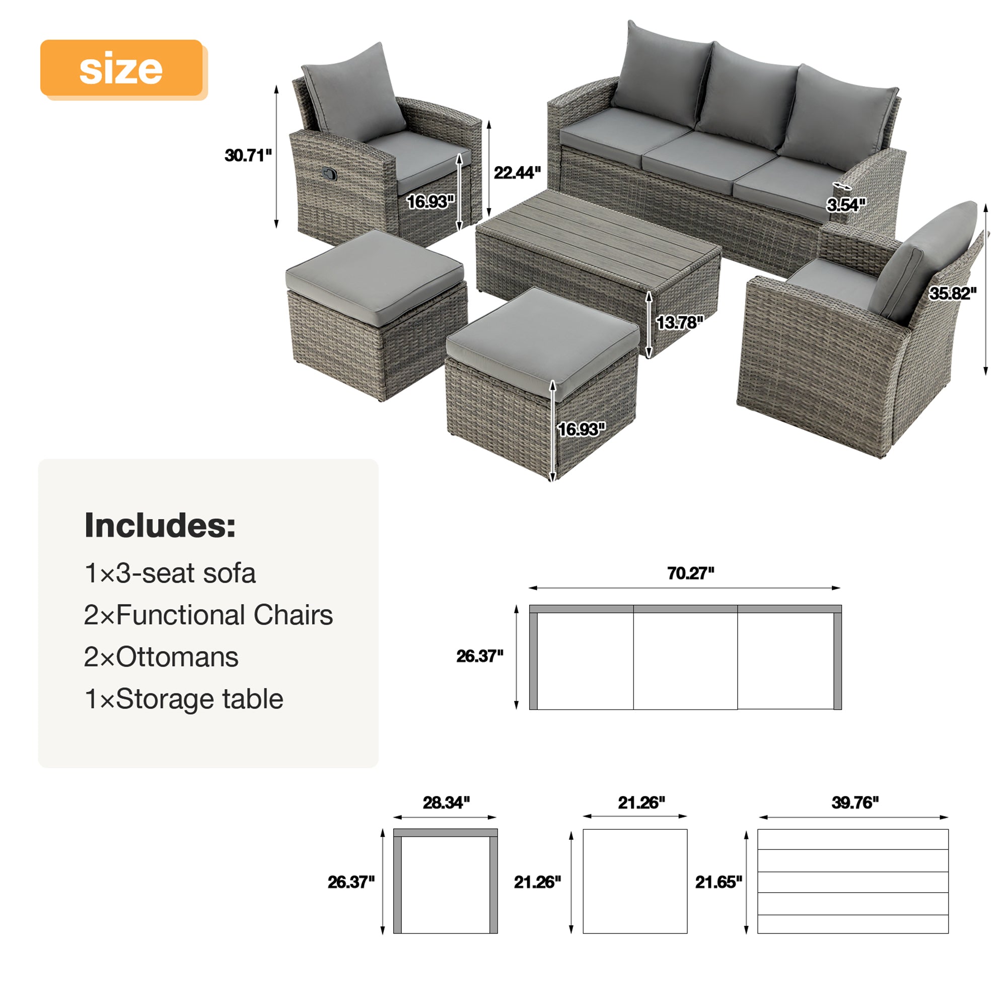 Product dimensions of Homrest patio dining set