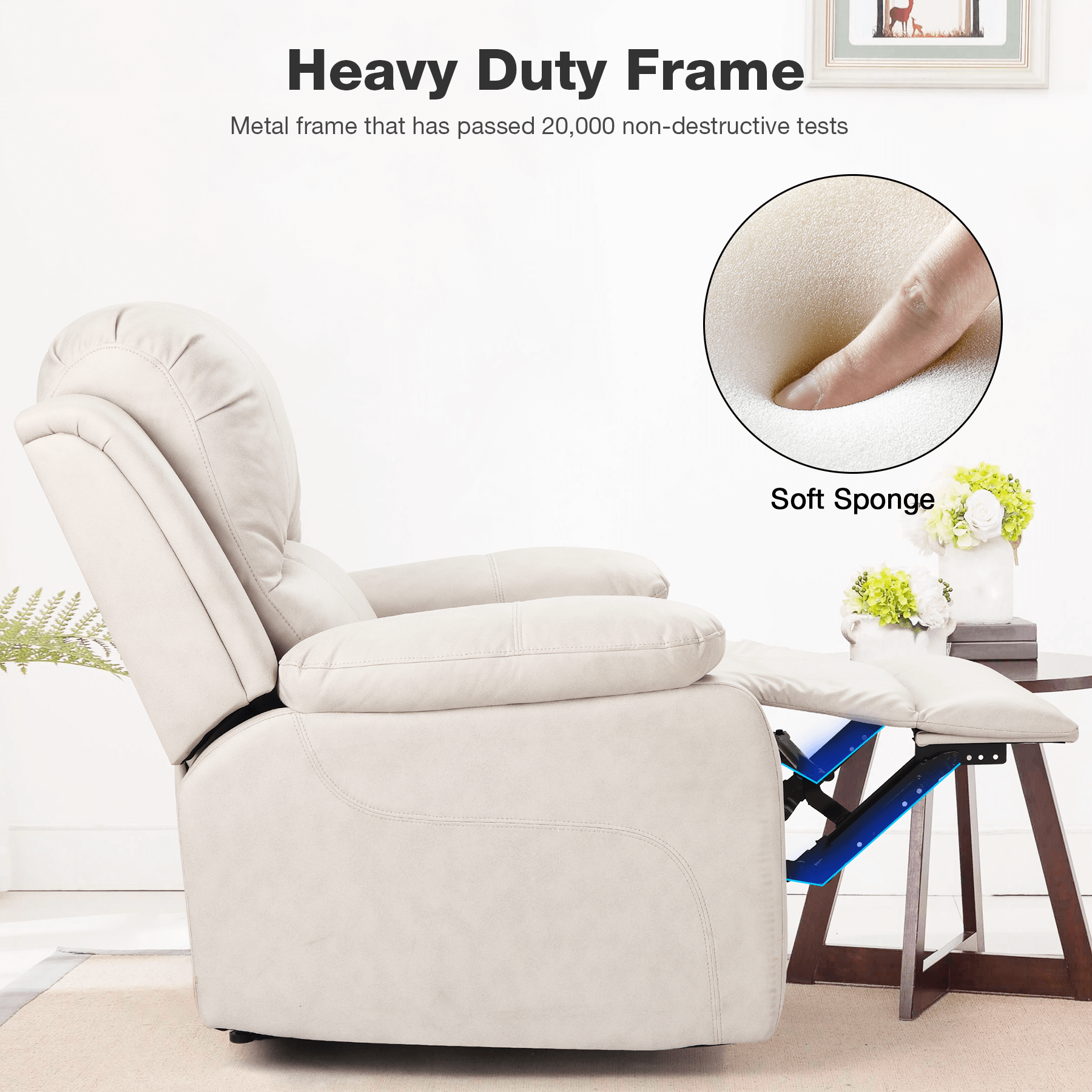 Homrest recliner chair for living room, creamy white