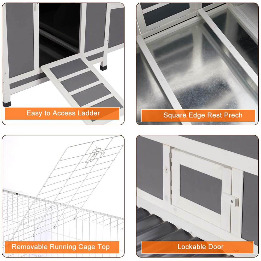 Large Chicken Coop Wooden Cage With Playpen Gray