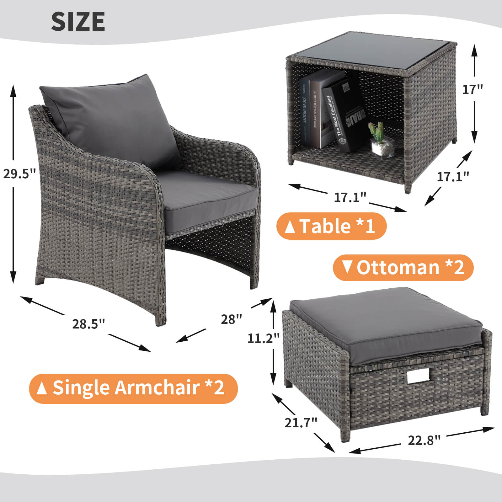 Product dimensions of Homrest patio furniture set