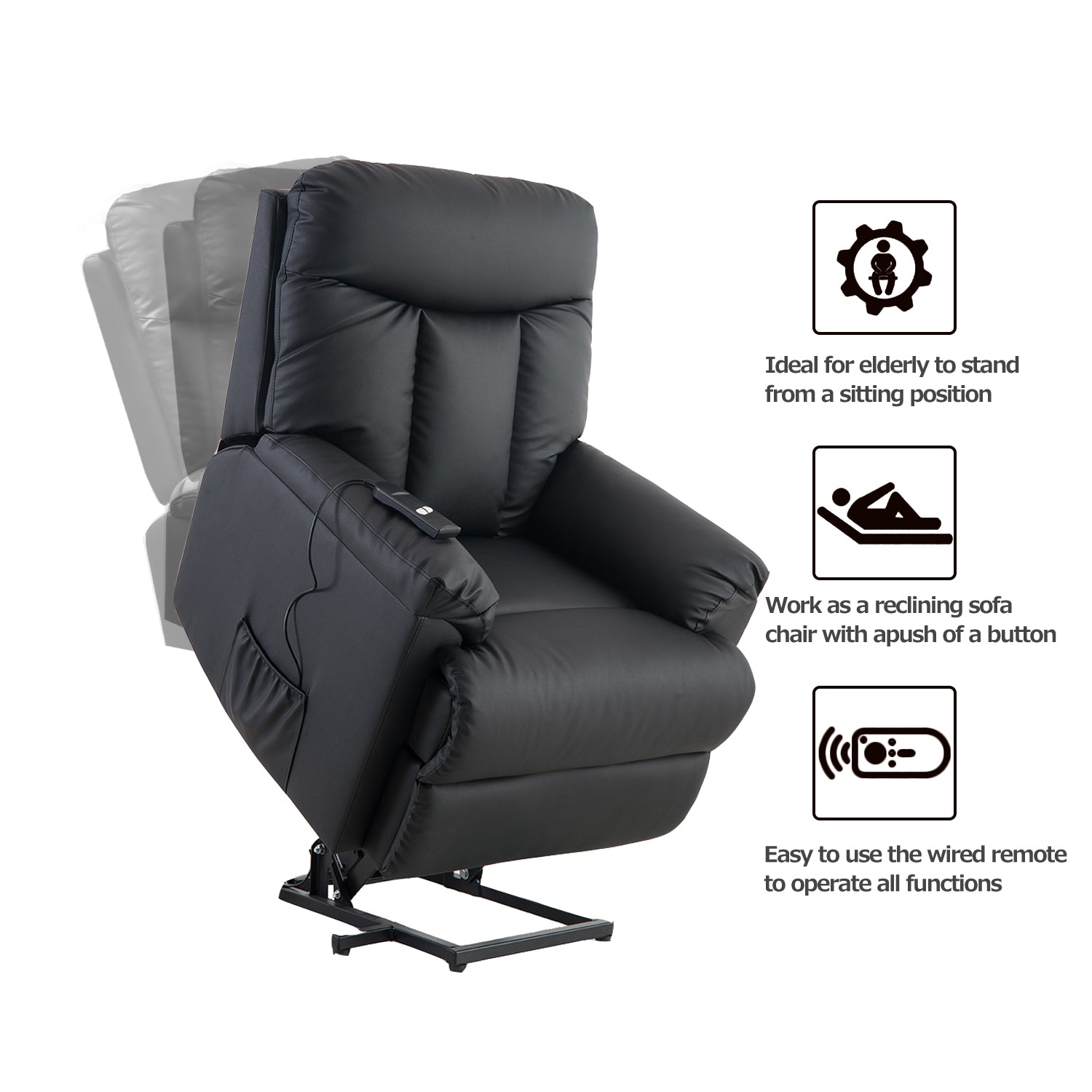  Homrest Electric Recliner Chair Lift Chair Power PU Leather Recliner Sofa with Heavy Duty Reclining Mechanism for Living Room, Black