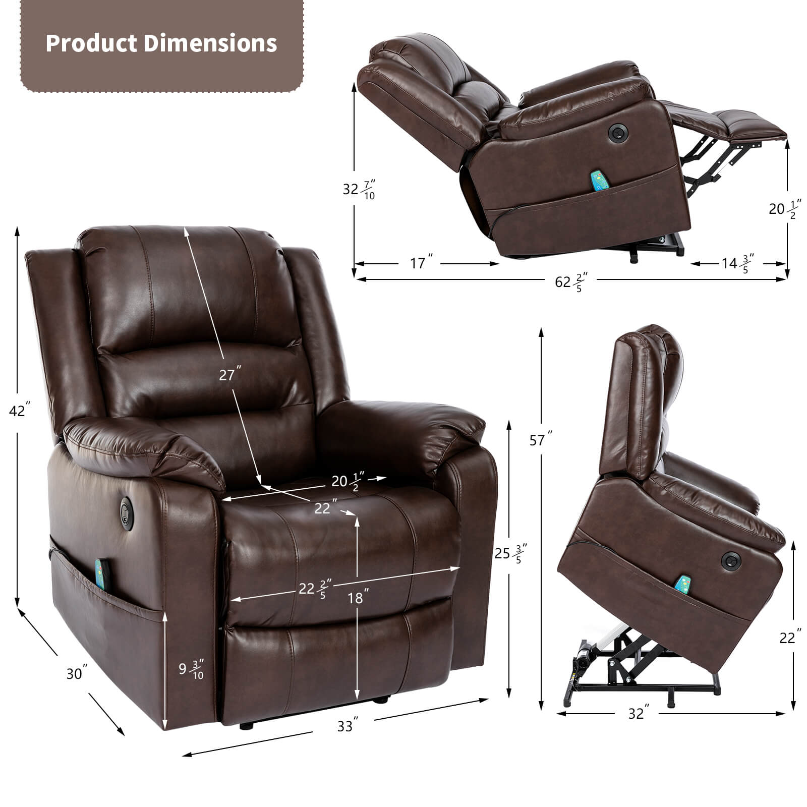 Product dimensions of Homrest power lift recliner chair