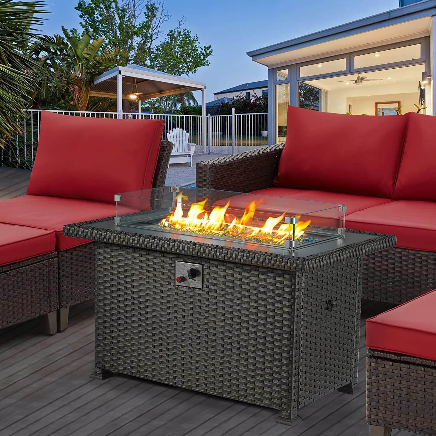  Homrest 44" Propane Gas Fire Pit Table 50000 BTU Auto-Ignition with Windguard, Aluminium Tabletop, Black