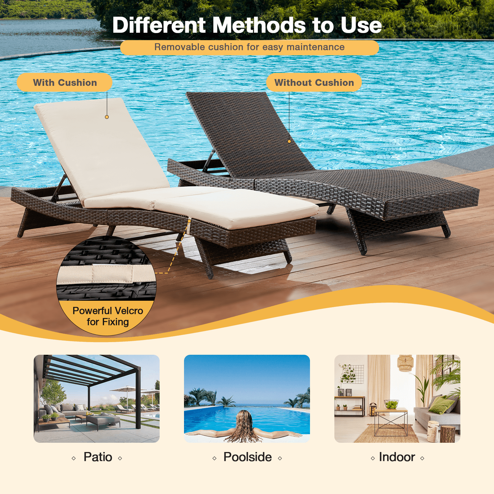 Patio Chaise Lounge Chairs Adjustable Poolside Loungers Sunlounger w/ Beige Cushion
