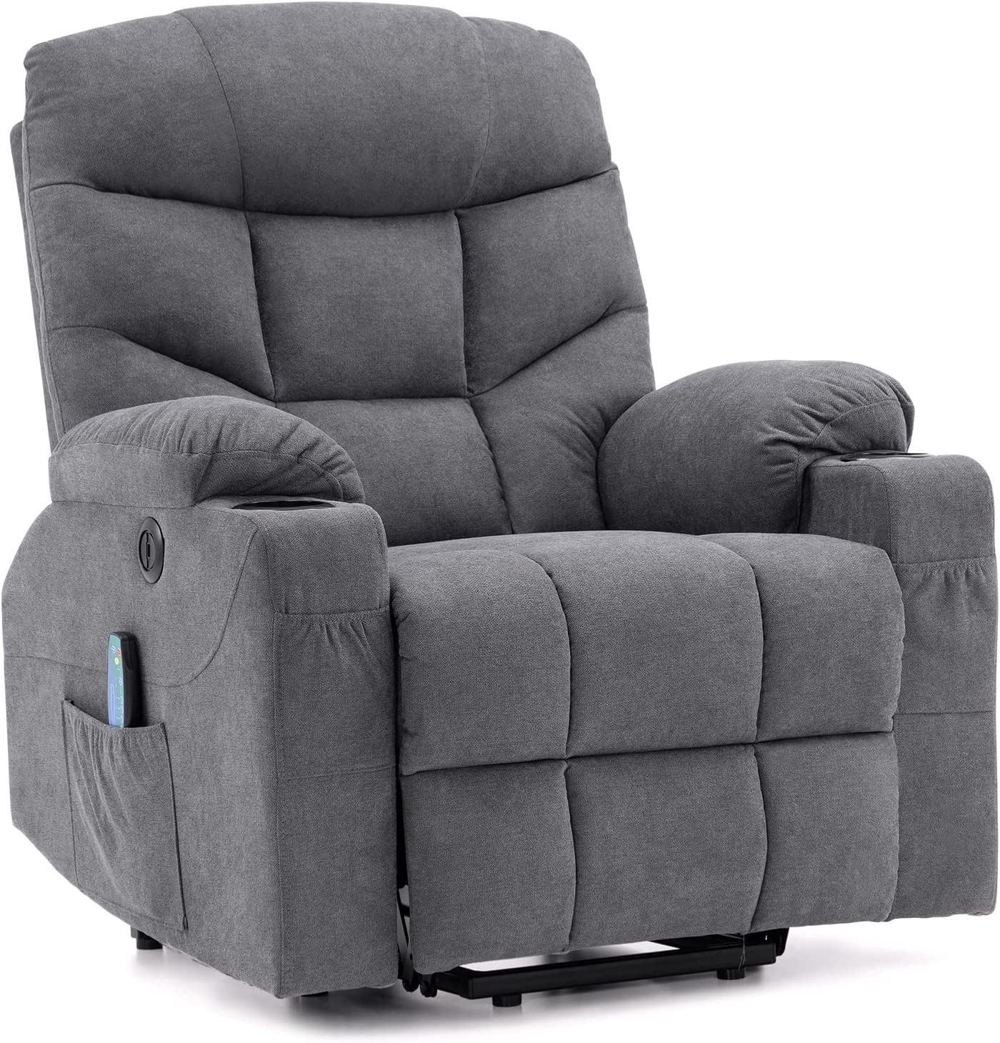 Homrest Electric Power Lift Chair Recliner Sofa for Elderly with Vibration Massage & Lumbar Heated, 2 Side Pockets & Cup Holders(Grey Blue)