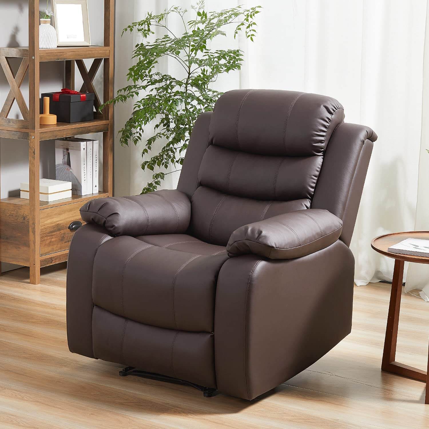 Homrest breath leather recliner chair for living room, brown