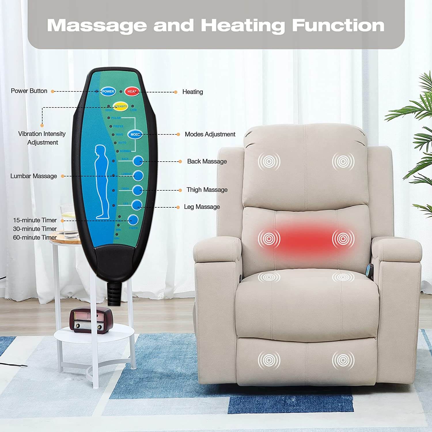 Massage recliner chair, creamy white | Homrest furniture