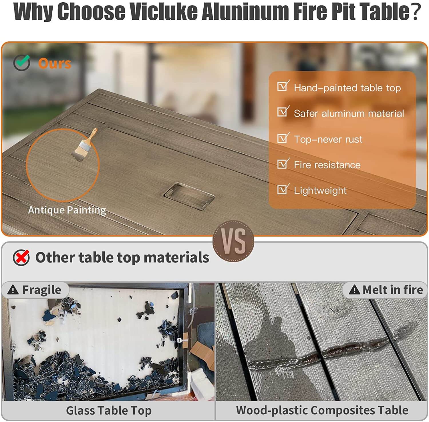 Homrest patio fire pit table for porch, backyard and poolside