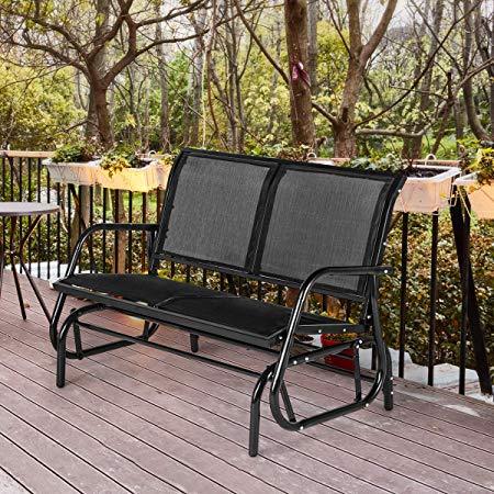 Homrest 2 Seats Outdoor Swing Glider Loveseat Chair with Powder Coated Steel Frame