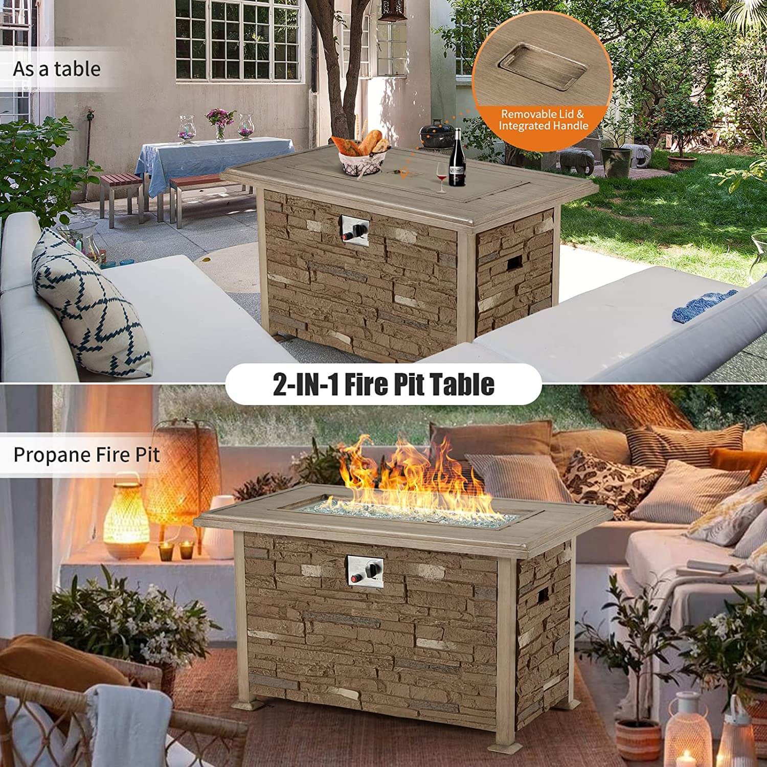 Homrest outdoor fire pit tablr for porch, garden and poolside, coffee