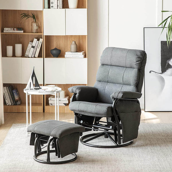 Homrest Glider Recliner with Ottoman Vibration Massage Lounge Chair Set, Grey