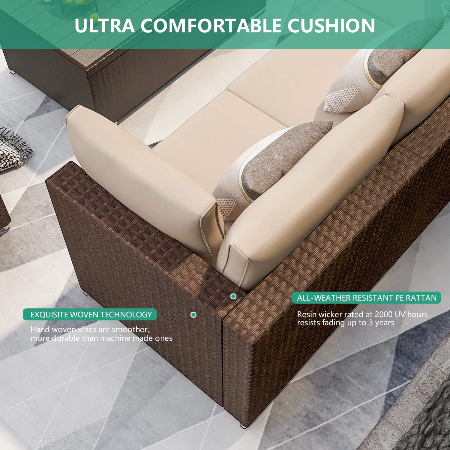 6 Pcs outdoor sectional for porch, garden and poolside, khaki | Homrest furniture