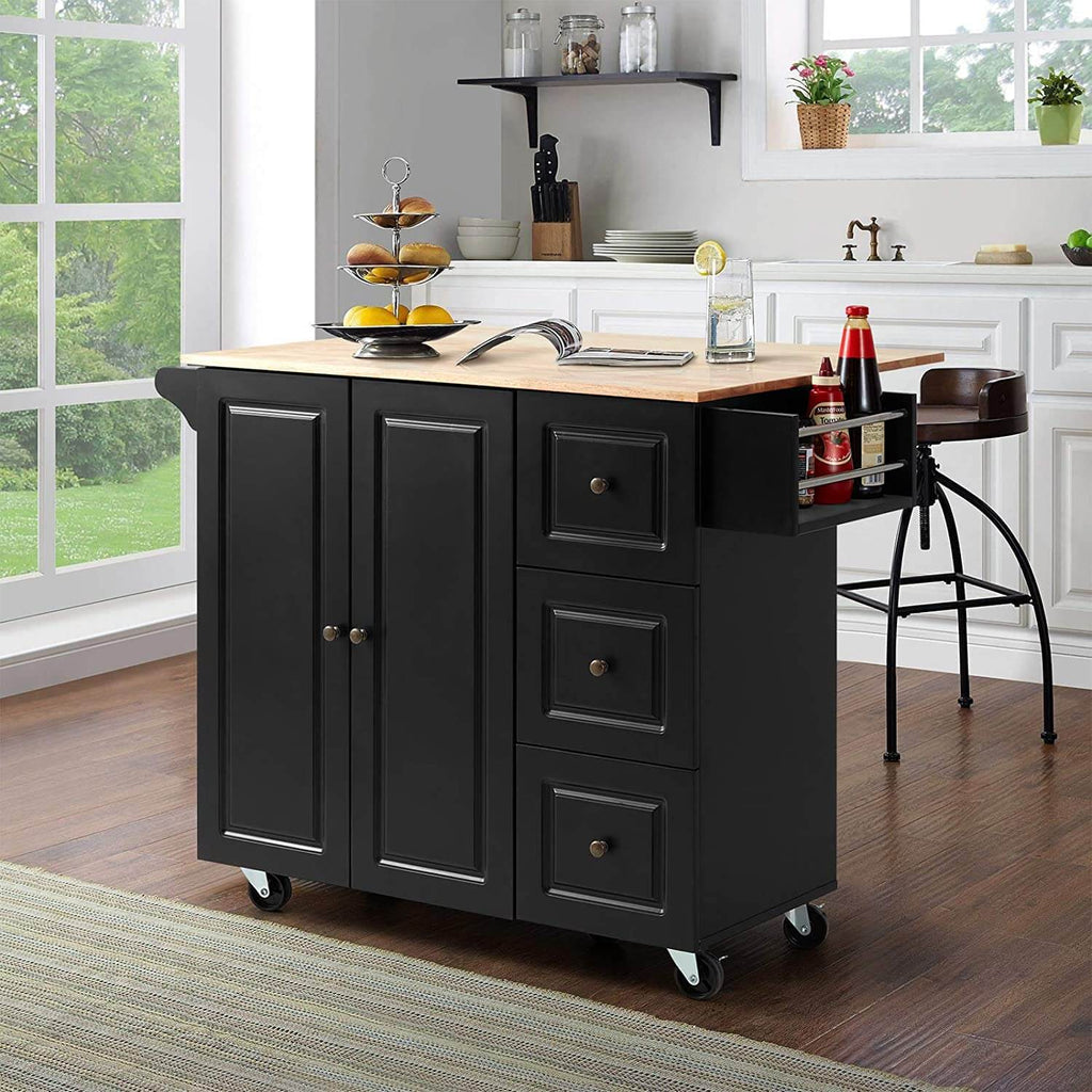 Rolling Kitchen Island Cart with Wheels, Drawers & Cabinets