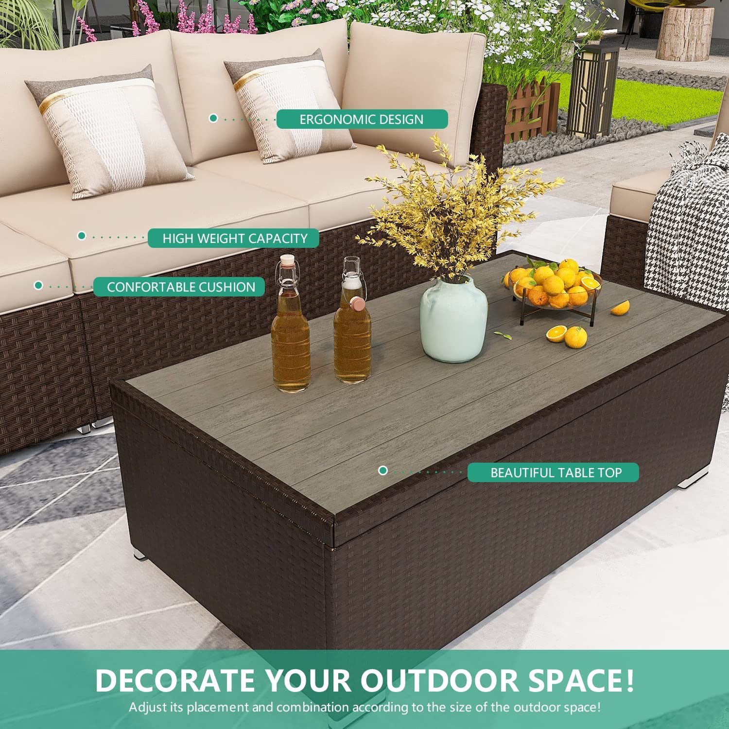 Homrest patio sofa set with coffee table, khaki