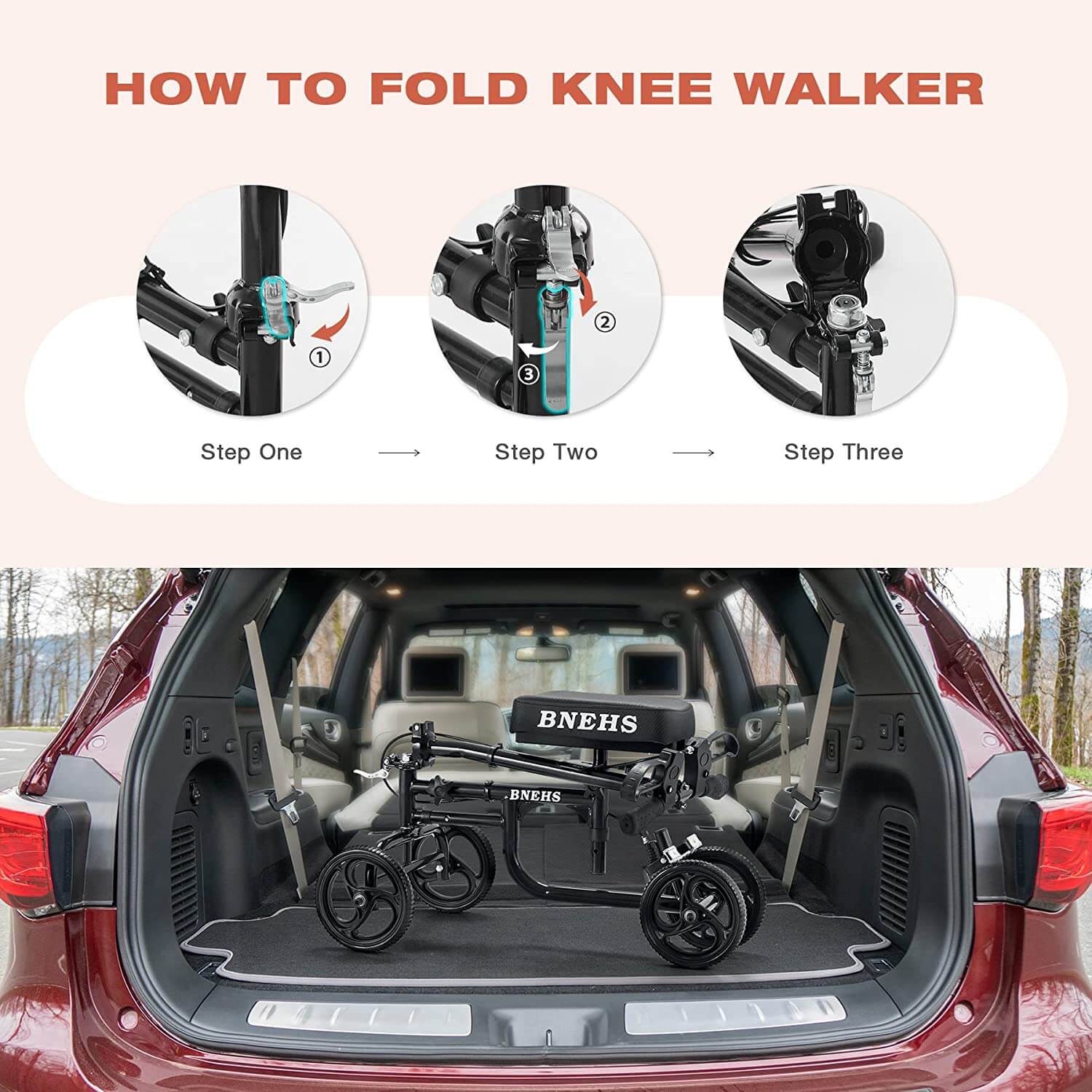 Knee scooter with hand brake and detachable basket, black