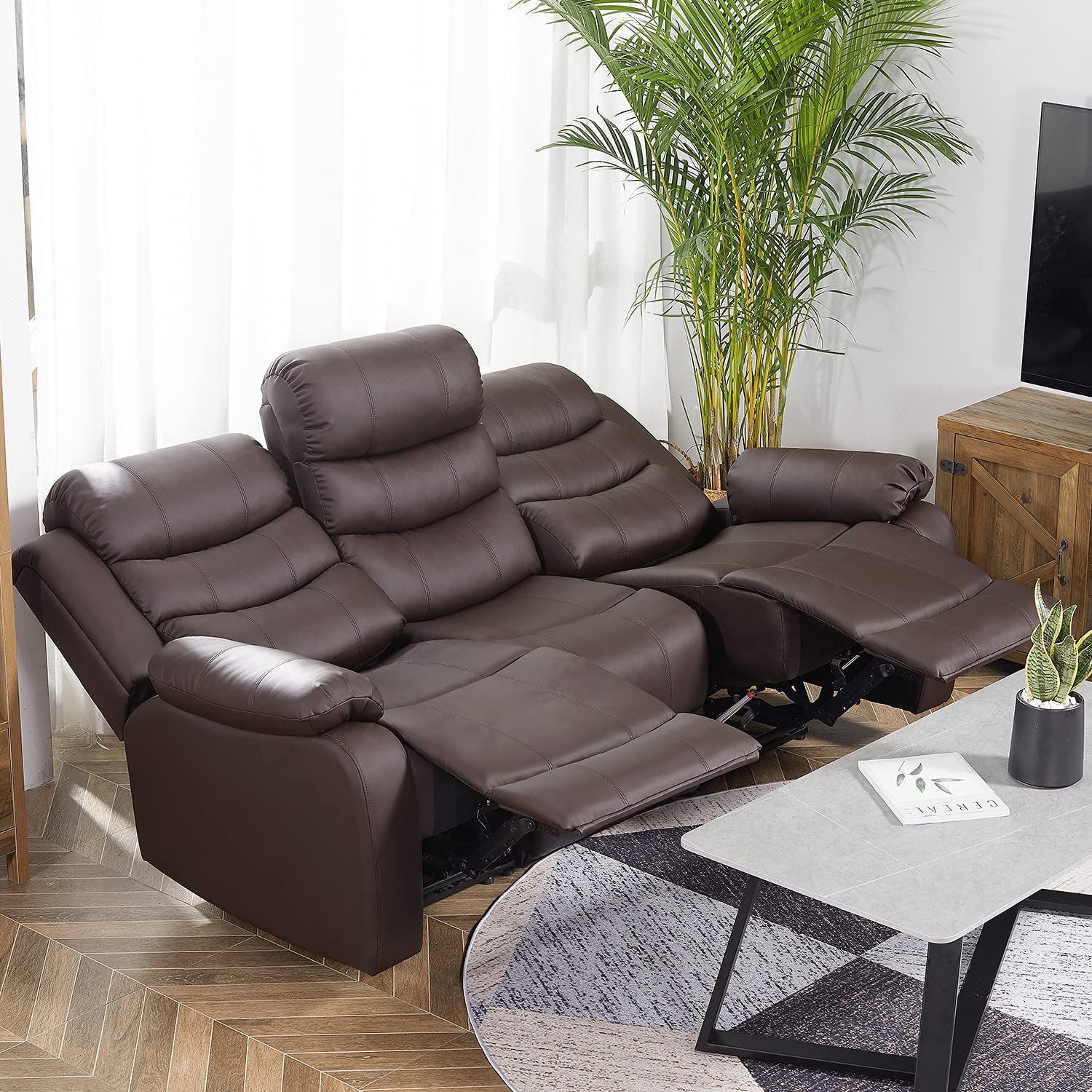 Homrest 3-Seater Recliner Chair Set Home Theater Seating Reclining Sofa Couch for Living Room, Brown